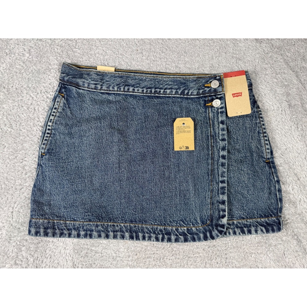 Levis Denim Wrap Mini Skirt Womens 29 Blue NWT Button Front A-Line A87230000